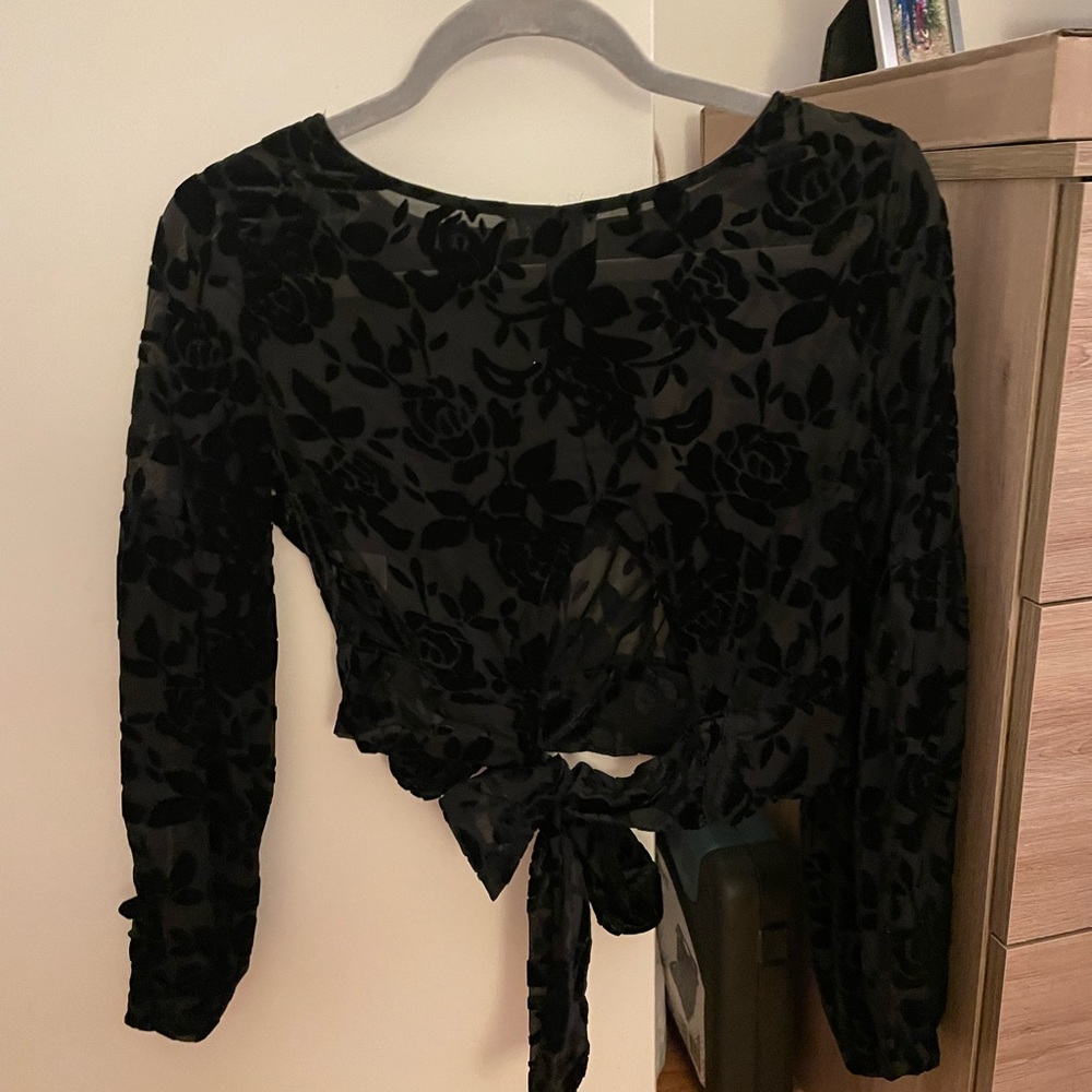 Black romantic cropped blouse from Urban Outfitters